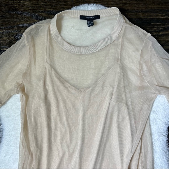 Forever 21 Tan Multilayer Mesh Shirt and Slip Dress Small - Picture 2 of 10
